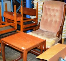 VICTORIAN MAHOGANY FRAMED CHAIR & NEST OF TEAK TABLES