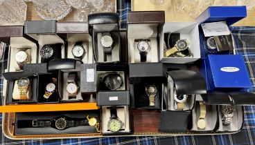 TRAY WITH VARIOUS BOXED FASHION WRIST WATCHES