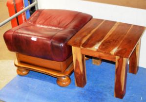 WINE LEATHER PADDED STOOL & OCCASIONAL TABLE