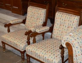 PAIR OF VICTORIAN MAHOGANY FRAMED ARM CHAIRS