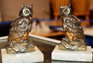 PAIR OF 6" COLD PAINTED BRONZE BOOKENDS MODELLED AS OWLS