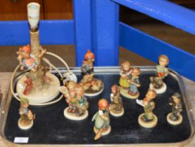 TRAY WITH HUMMEL LAMP & VARIOUS HUMMEL FIGURINES