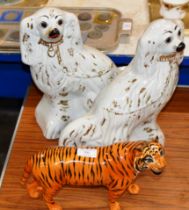 BESWICK TIGER ORNAMENT & PAIR OF WALLY DOGS