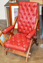 LEATHER CHESTERFIELD STYLE ADJUSTABLE WOODEN FRAMED CHAIR