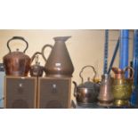 ASSORTED COPPER AND BRASS WARE, VARIOUS JUGS, PLANTER ETC