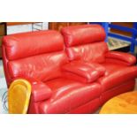 PAIR OF MODERN RECLINING RED LEATHER ARM CHAIRS
