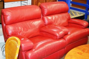 PAIR OF MODERN RECLINING RED LEATHER ARM CHAIRS