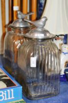 PAIR OF DECORATIVE GLASS KITCHEN JARS