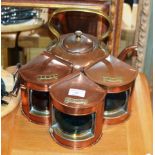 GROUP OF 3 COPPER SHIPS LANTERNS & COPPER KETTLE