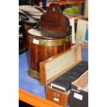 VICTORIAN MAHOGANY BRASS BOUND SALT BOX AND A BOX OF MAGIC LANTERN SLIDES