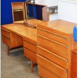 2 PIECE TEAK BEDROOM SET COMPRISING DRESSING TABLE WITH TRIPLE MIRROR & 5 DRAWER CHEST