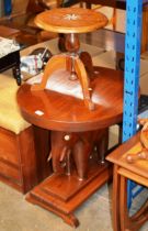 MODERN MAHOGANY ELEPHANT PEDESTAL TABLE & SMALL OCCASIONAL TABLE
