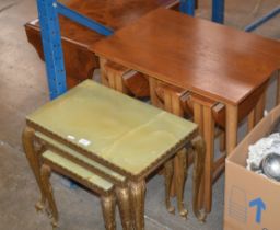 NEST OF 3 ONYX TABLES AND A NEST OF TEAK TABLES