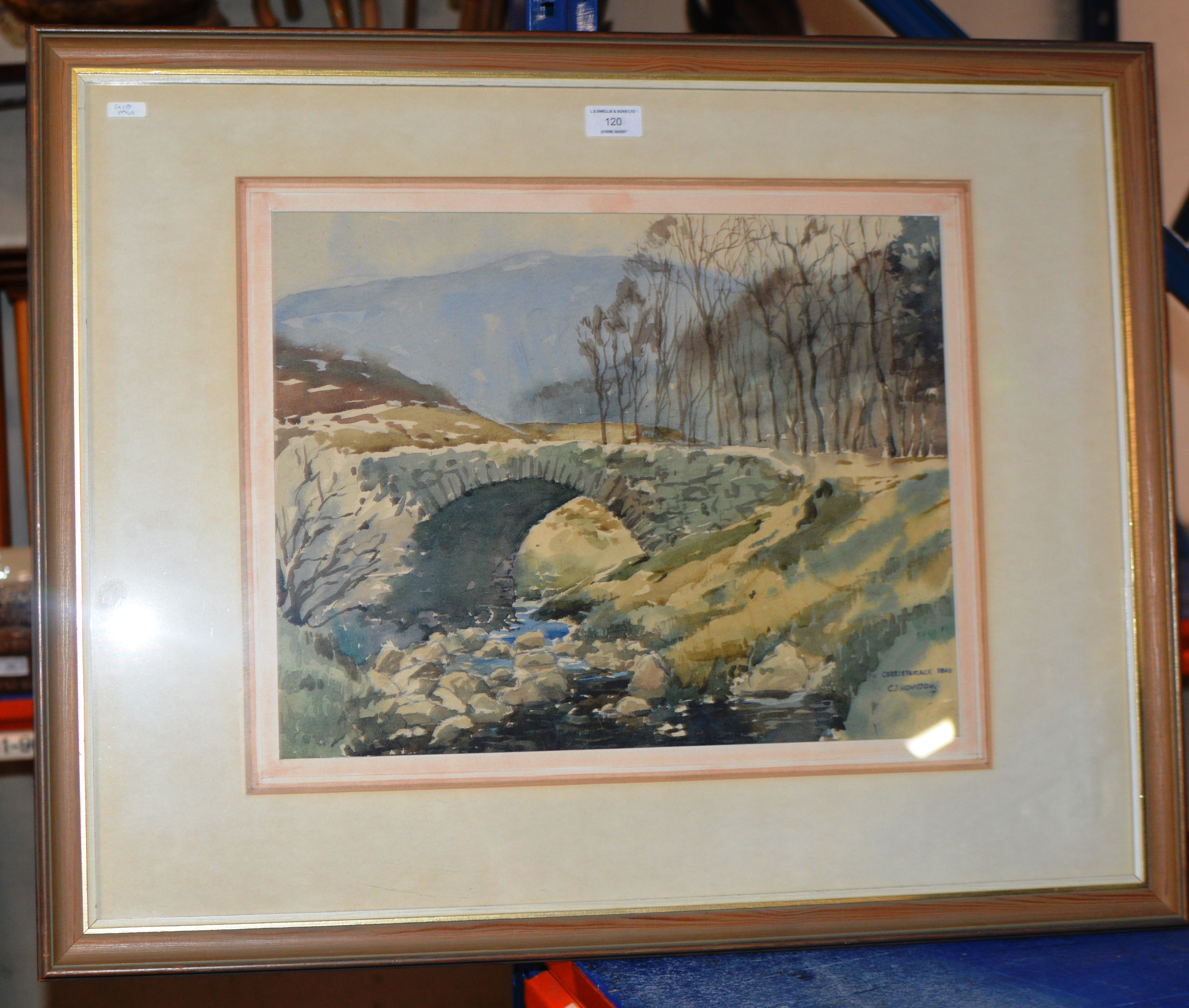 GILT FRAMED WATER COLOUR RIVER LANDSCAPE SCENE BY C.J HOWIESON