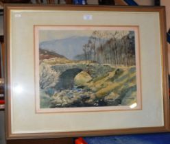 GILT FRAMED WATER COLOUR RIVER LANDSCAPE SCENE BY C.J HOWIESON