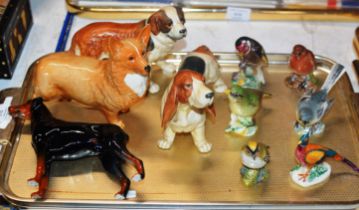 TRAY WITH VARIOUS ANIMAL ORNAMENTS, MOSTLY BESWICK