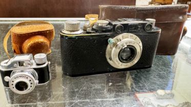 VINTAGE LEICA CAMERA WITH CARRY CASE & SMALL SPY STYLE CAMERA