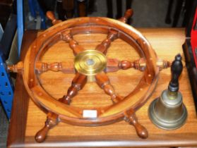 SHIPS WHEEL DISPLAY & BRASS BELL