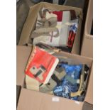 2 BOXES CONTAINING VARIOUS TOY SOLDIERS, TOY PISTOL, SLIDE VIEWER, CUTLERY, CHILD SIZE SPORRAN ETC