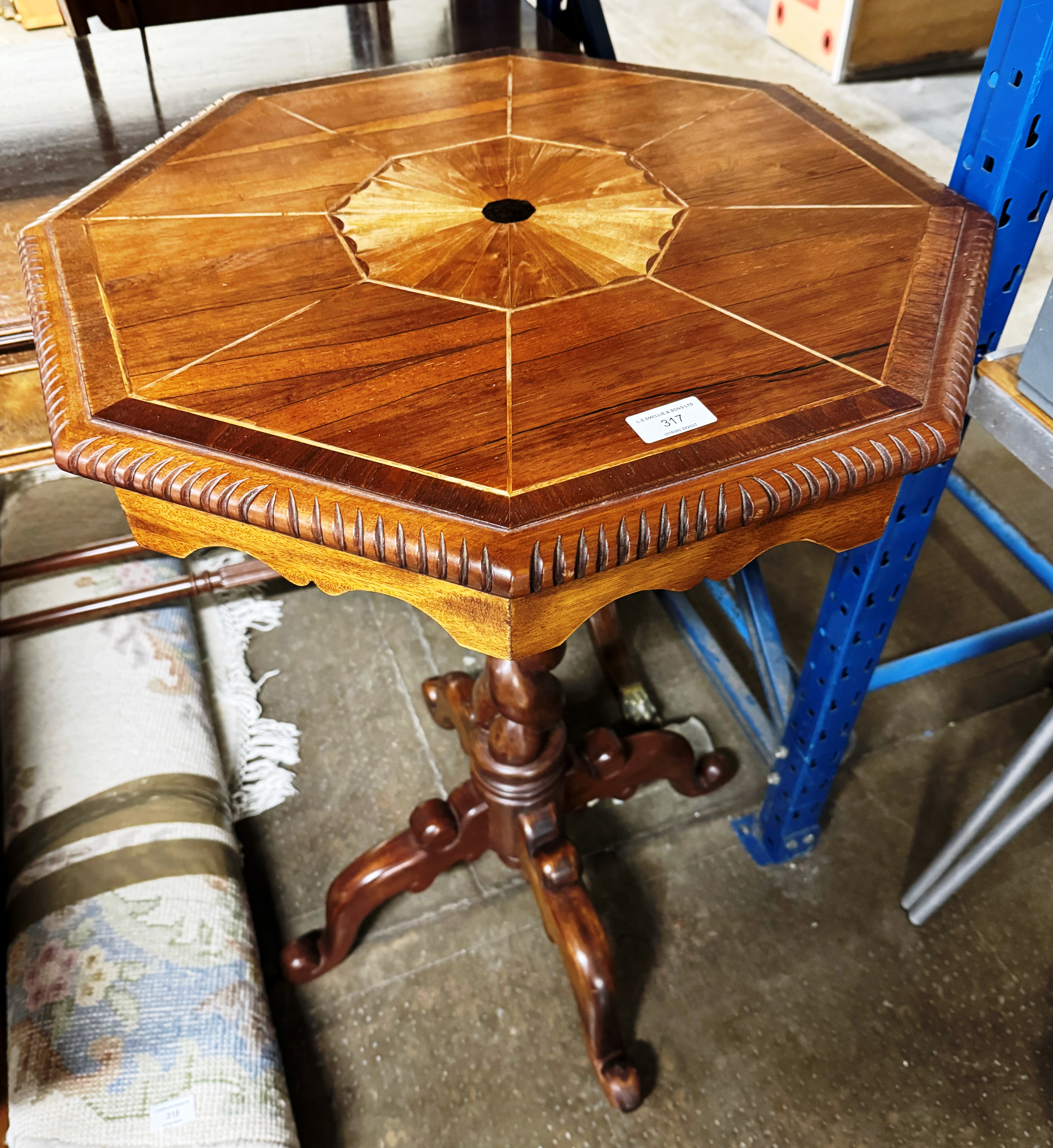 OCTAGONAL INLAID OCCASIONAL TABLE ON TWIST COLUMN SUPPORT