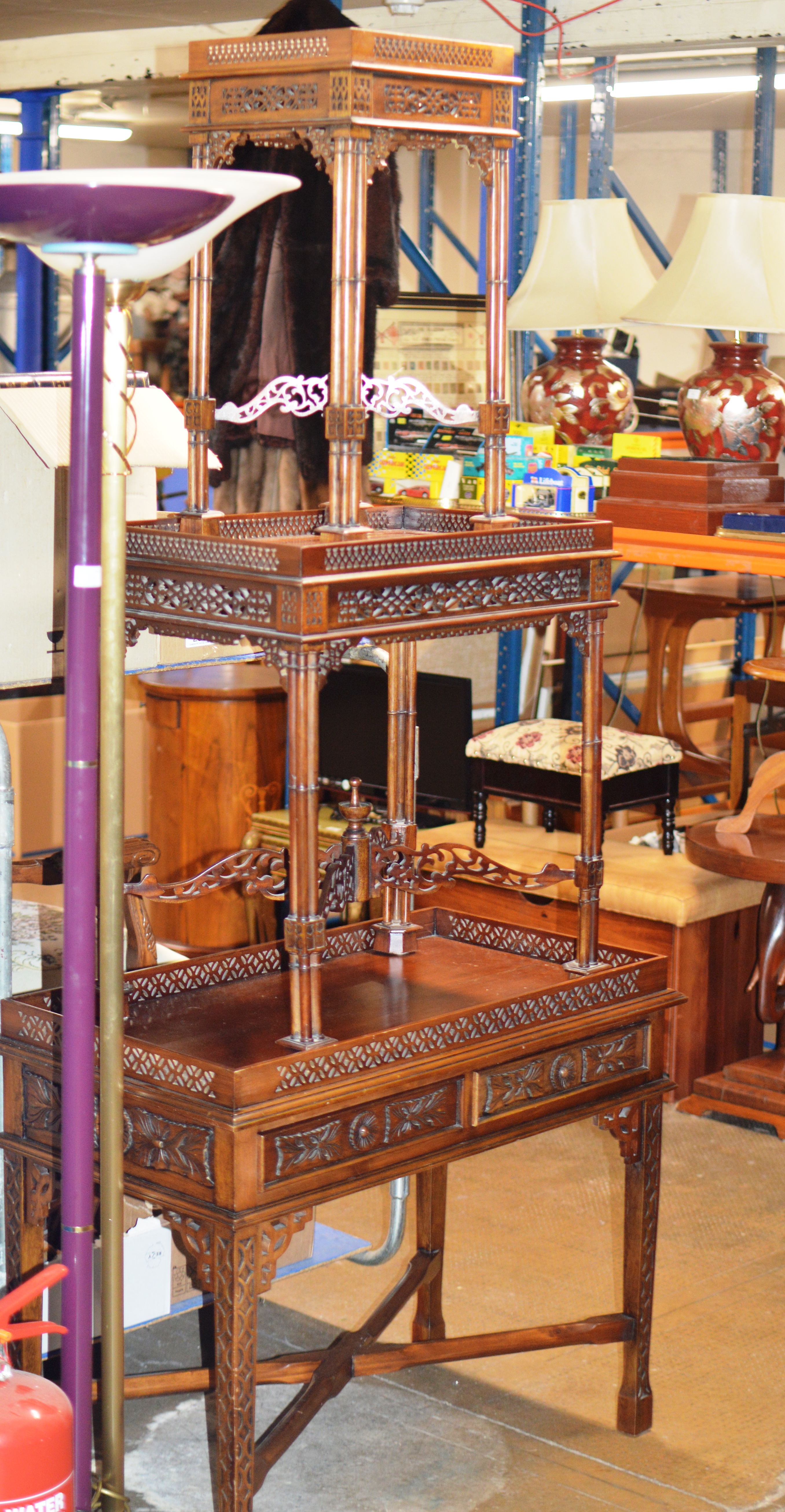 3 SIMILAR REPRODUCTION MAHOGANY CHINESE STYLE OCCASIONAL TABLES