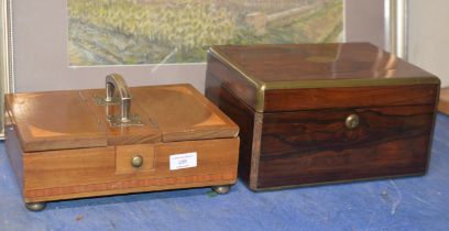 WOODEN CIGAR BOX AND ROSEWOOD FITTED VANITY BOX