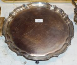 14" DIAMETER SHEFFIELD STERLING SILVER TRAY, BY WALKER & HALL & DATED 1940 - APPROXIMATE WEIGHT =