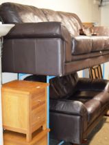 3 PIECE MODERN BROWN LEATHER LOUNGE SUITE COMPRISING 3 SEATER SETTEE, 2 SEATER SETTEE & FOOT STOOL