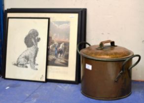 COPPER LIDDED PAN AND A QUANTITY OF FRAMED PRINTS