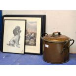 COPPER LIDDED PAN AND A QUANTITY OF FRAMED PRINTS