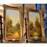 PAIR OF GILT FRAMED OIL PAINTINGS, LANDSCAPE SCENES SIGNED G JENNINGS