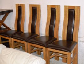 SET OF 4 MODERN OAK & LEATHER FINISHED DINING CHAIRS