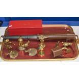 LEATHER BOUND TELESCOPE & VARIOUS BRASS ORNAMENTS