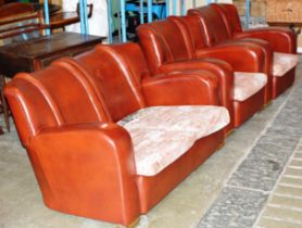 3 PIECE ART DECO STUDDED LEATHER LOUNGE SUITE COMPRISING 2 SEATER SETTEE & PAIR OF SINGLE ARM CHAIRS