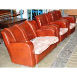 3 PIECE ART DECO STUDDED LEATHER LOUNGE SUITE COMPRISING 2 SEATER SETTEE & PAIR OF SINGLE ARM CHAIRS