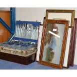 3 VARIOUS CANTEENS OF CUTLERY AND A QUANTITY OF FRAMED PICTURES