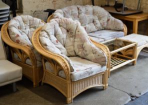 5 PIECE BAMBOO EFFECT CONSERVATORY SUITE COMPRISING 2 SEATER SETTEE, 2 SINGLE ARMCHAIRS, FOOT