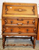 OAK WRITING BUREAU OVER 2 DRAWERS