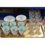 TRAY CONTAINING QUANTITY SUTHERLAND TEA WARE AND A SET OF CRYSTAL STEM GLASSES
