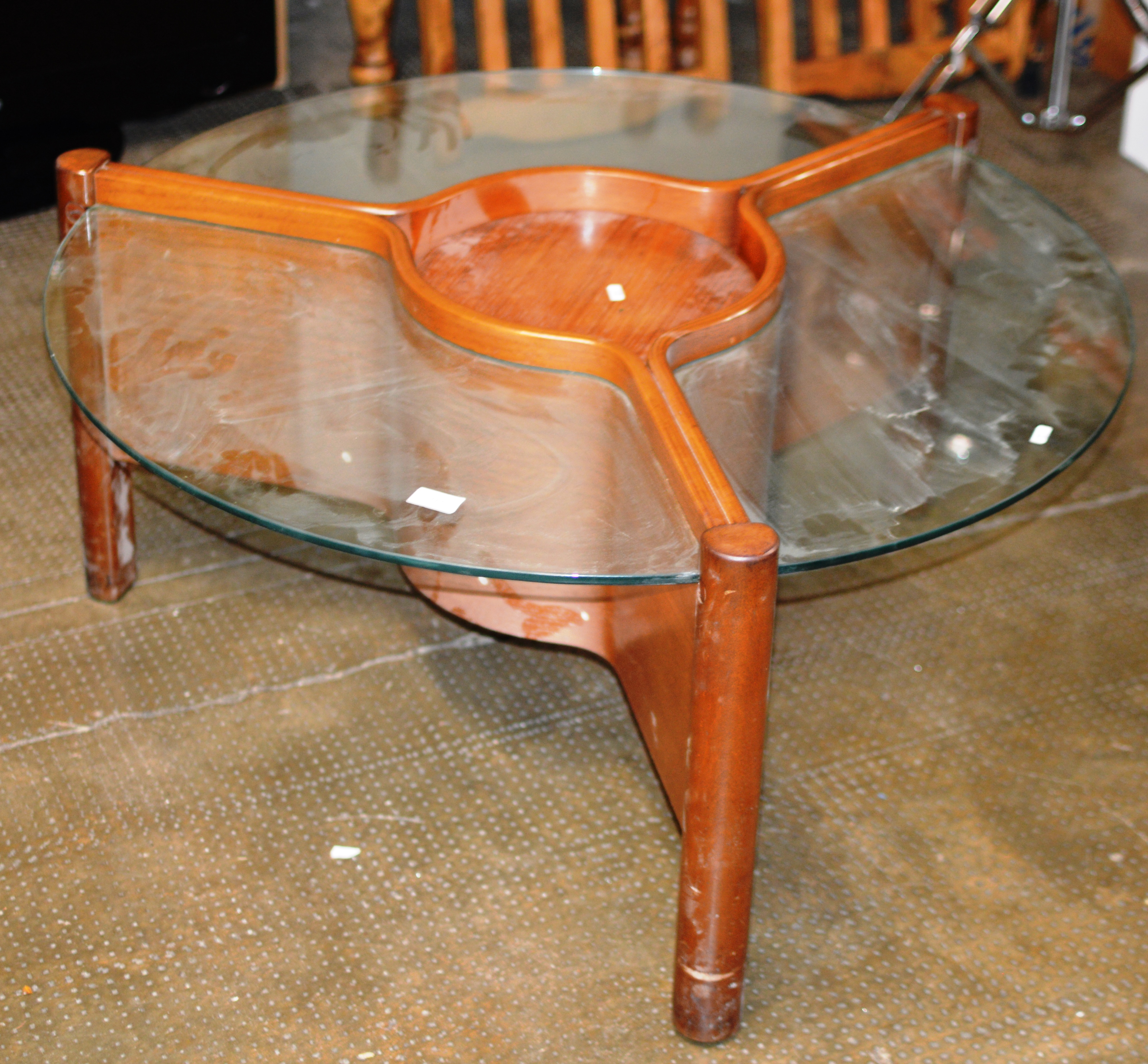 MID-CENTURY TEAK & GLASS COFFEE TABLE