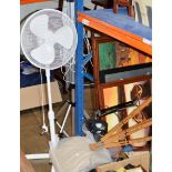 FAN ON STAND, CLOTHES DRYER, WOODEN EASEL, SMALL QUANTITY OF PICTURES, ANGLE POISE LAMP, AIR BED AND