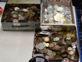 3 BOXES WITH A LARGE QUANTITY OF VARIOUS UK AND WORLD COINAGE