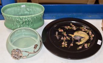 BRETBY POTTERY DISH, SYLVAC VASE AND CLARICE CLIFF BOWL