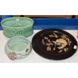 BRETBY POTTERY DISH, SYLVAC VASE AND CLARICE CLIFF BOWL