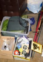 VARIOUS FISHING RODS, WADERS, FISHING TACKLE & ACCESSORIES, FOLDING CHAIRS ETC