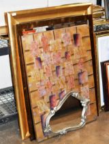 2 LARGE WALL MIRRORS, 1 OTHER WALL MIRROR & MODERN ART WALL DISPLAY