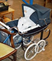 VINTAGE SILVER CROSS PRAM WITH DOLL