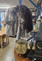 FUR COAT WITH 2 STOLES, BRASS PLANTER