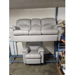 MODERN GREY LEATHER 2 PIECE SUITE COMPRISING 3 SEATER COUCH AND SINGLE CHAIR