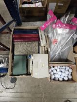 BOX CONTAINING VARIOUS STAR WARS TOYS PLUS BOX OF GOLF BALLS, ROUND GALLON BRACKETS AND WILSON